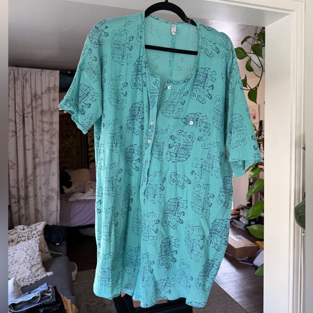 Free People Teal Elephant Pattern Romper